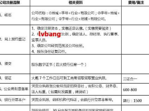 注册公司流程及费用标准表格
